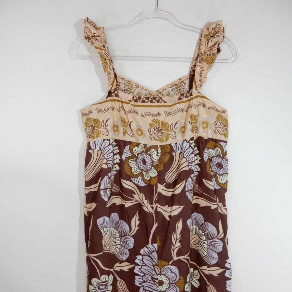 Free People Bali Albright Floral Cotton JUMPSUIT Size M Brown Coffee Combo NEW - Picture 10 of 13